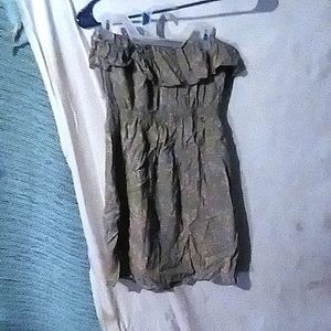 Strapless green floral mini dress